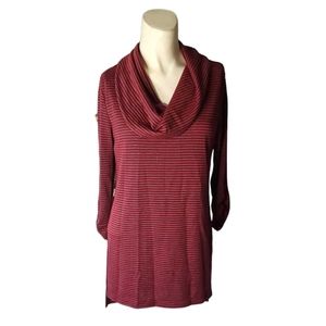 AB STUDIOS Red & Black Striped Pullover Sweater Cowl Neck Long Sleeve Huggable